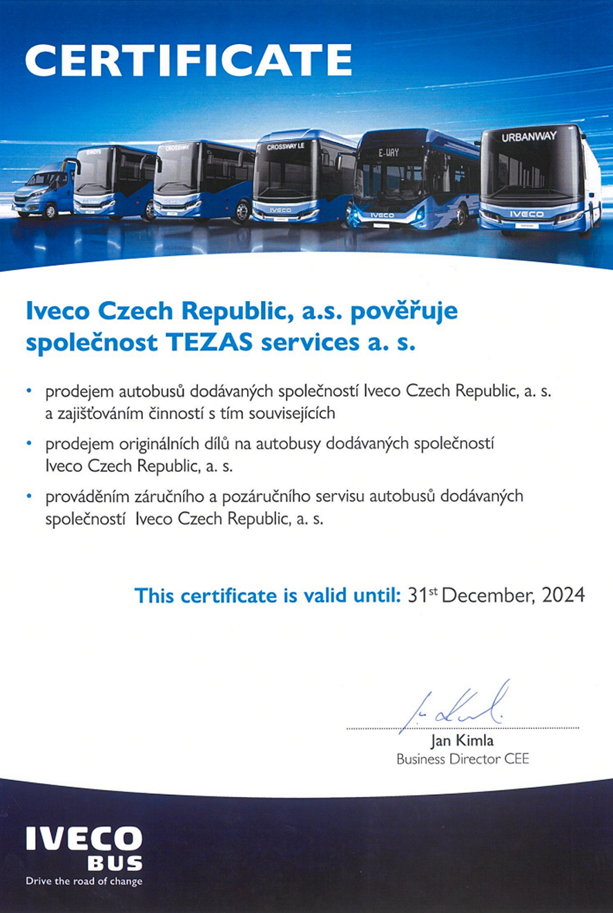 Certifikát dealera IVECO BUS